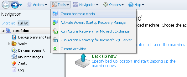 Acronis Backup and Recovery 11 Server for Windows screenshot